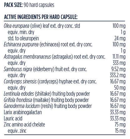 Ingredients panel — Designs for Health Immunitone Plus™ 90 Capsules