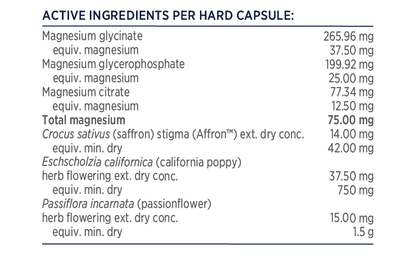 Ingredients panel — Designs for Health Tri-Mag Restful Night Capsules 60 Caps
